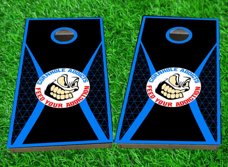 Blue mesh cornhole boards