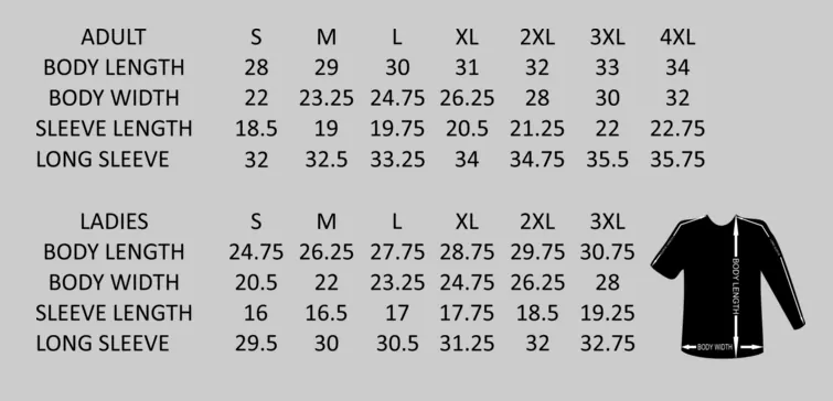 Addicts jersey size chart