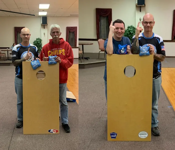 Run N Gun cornhole bags win blind draws