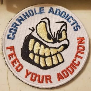 Velcro Patch Cornhole Addicts 3 inch embroidered patch