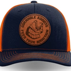 Navy on orange leather patch hat
