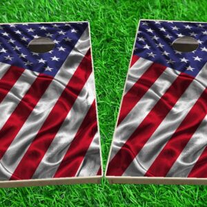 American Flag waving cornhole boards