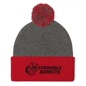 pom pom knit cap dark heather grey red front 618a93ef0fa87