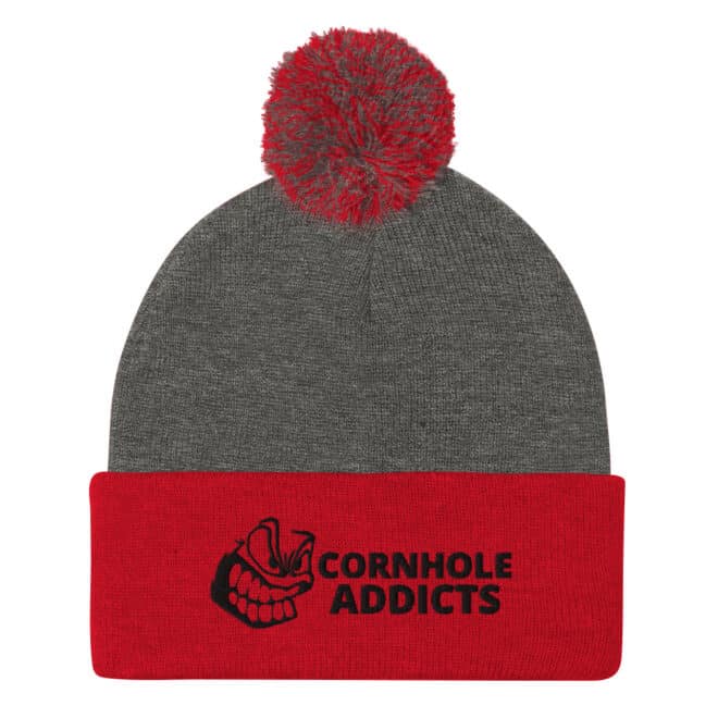 pom pom knit cap dark heather grey red front 618a93ef0fa87