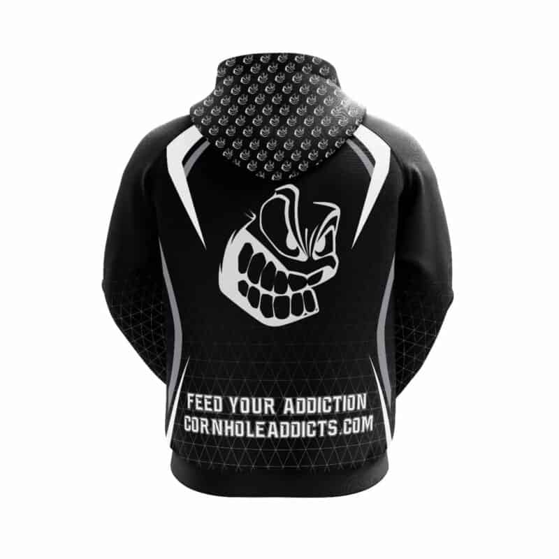 Cornhole Addicts hoodie blacked out back
