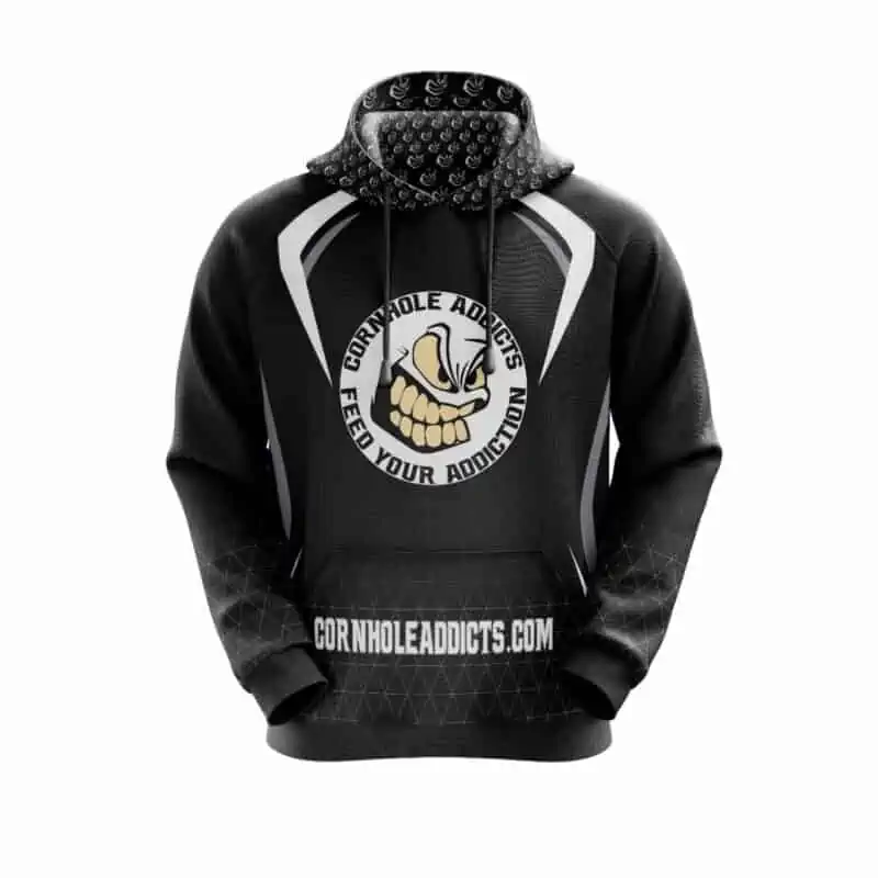 Cornhole Addicts hoodie blacked out front