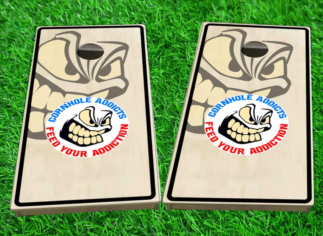 Addict Logo Fade Cornhole Boards 1 Addicts Logo Fade Black trim boards