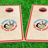 red trim boards Red trim boards with cornhole addicts logo