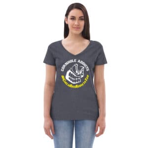 womens recycled v neck t shirt heathered navy front 624c8e7d66bef