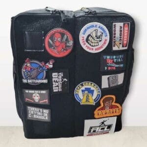 Cornhole Addicts velcro cornhole backpack front