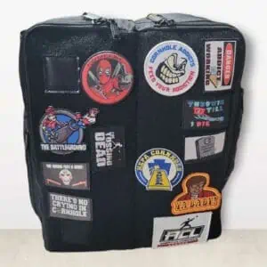 Cornhole Addicts velcro cornhole backpack front