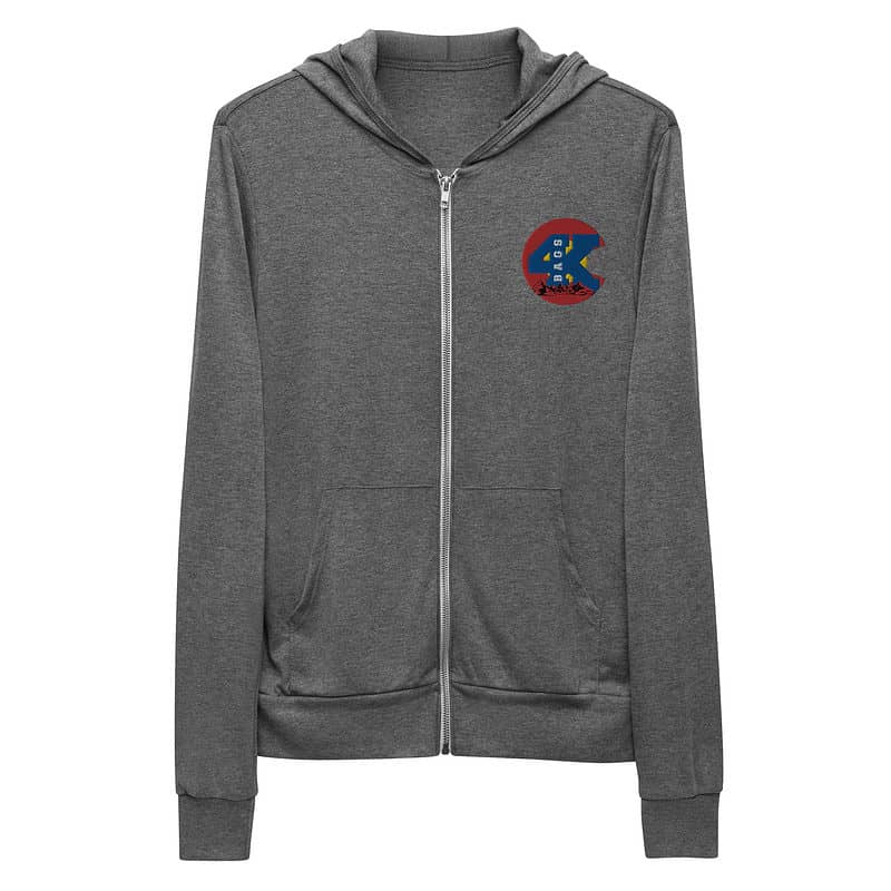unisex lightweight zip hoodie grey triblend front 6383e1e7bd0a9