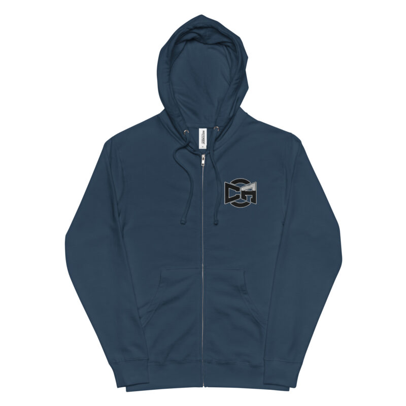 unisex fleece zip up hoodie navy front 63d31bf2ea9e9