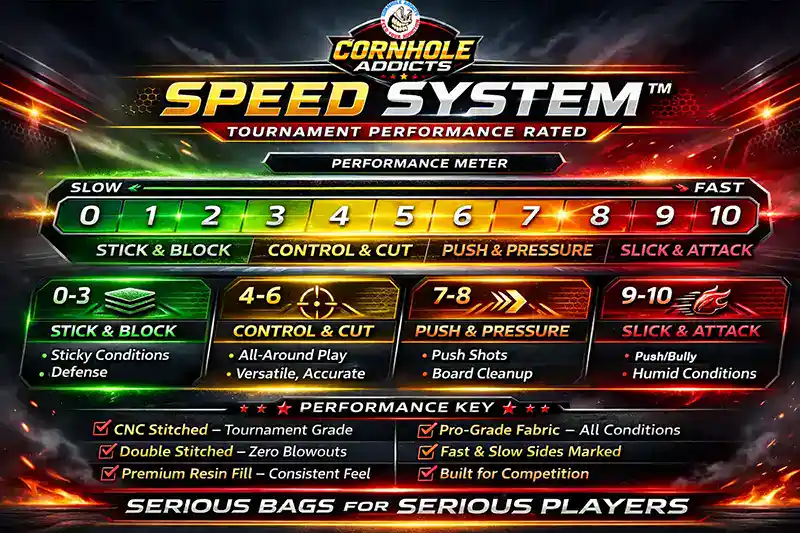 Chart of out Speed System for cornhole bags