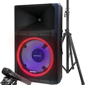 Gemini Sound GSP-L2200PK Indoor 2200 Watt Peak Bi-Amped Wired AC Powered Bluetooth DJ Speaker with 15" Inch Woofer