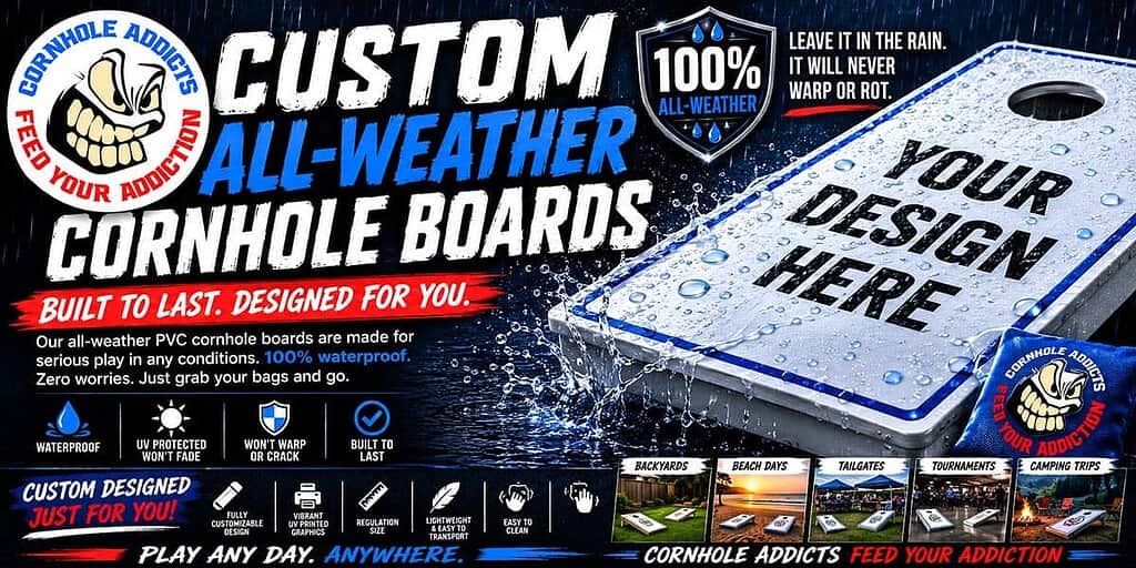 All Weather Pro Grade Cornhole Boards 4 Customer all weather cornhole boards built to withstand the elements