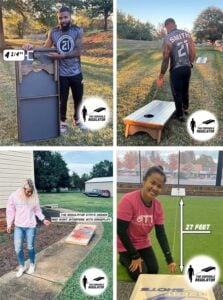 The Regulator measuring device installs with ease and accurately measures 27 feet between cornhole boards making for the most convenient setup possible! 