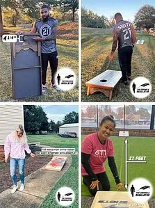 The Regulator measuring device installs with ease and accurately measures 27 feet between cornhole boards making for the most convenient setup possible! 