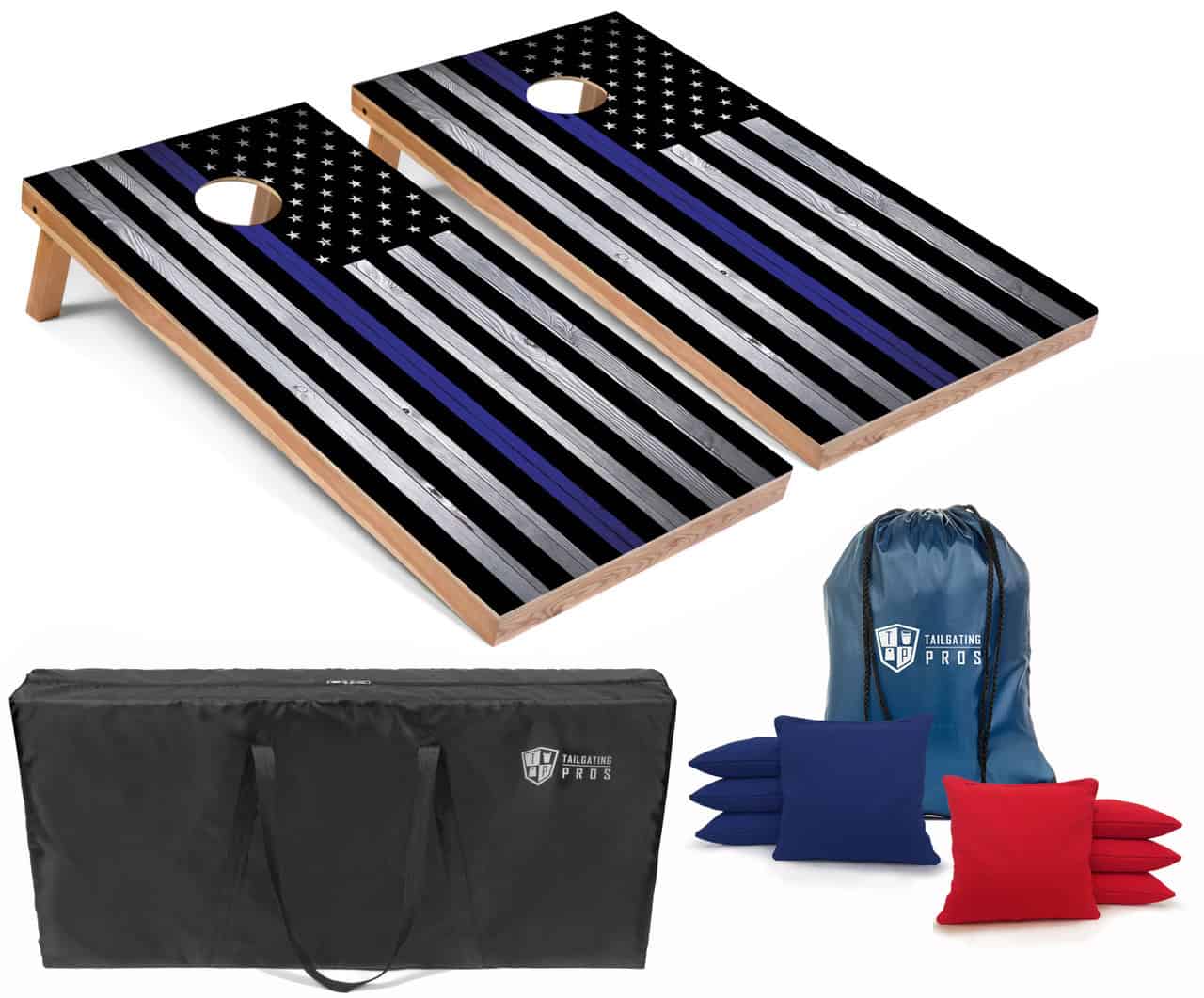 Thin Blue Line Flag Cornhole Boards Set w/Bean Bags 1 Thin Blue Line Flag Cornhole Boards Set w/Bean Bags